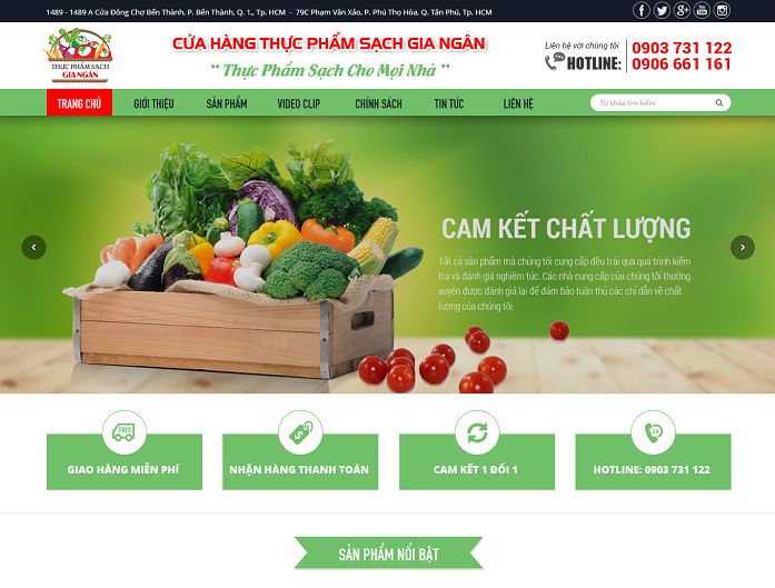 Giao diện của website thực phẩm dinh dưỡng